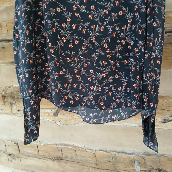 Rebecca Taylor Lia Black Floral Silk Blend Blouse Size 10 - Picture 3 of 9